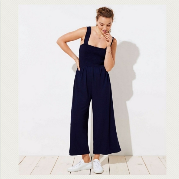 LOFT Pants - Loft Ruched Navy Wide Leg Jumpsuit